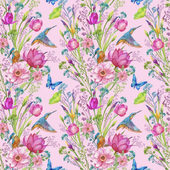 MINI KINGFISHERS AND BUTTERFLIES (KINGFISHERS IN THE MEADOW) / pink
