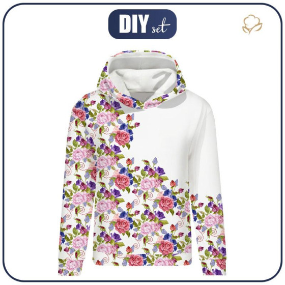 CLASSIC WOMEN’S HOODIE (POLA) - ROSE FLOWERS PAT. 2 (BLOOMING MEADOW) - looped knit fabric 