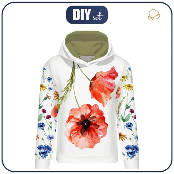 CLASSIC WOMEN’S HOODIE (POLA) - FIELD FLOWERS pat. 2 - looped knit fabric 