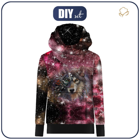 HYDROPHOBIC HOODIE UNISEX - WOLF / WATERCOLOR GALAXY PAT. 8 - sewing set