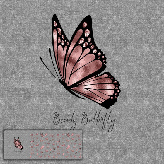 BEAUTY BUTTERFLY (GLITTER BUTTERFLIES) / ACID WASH GREY - PANORAMIC PANEL (60cm x 155cm)