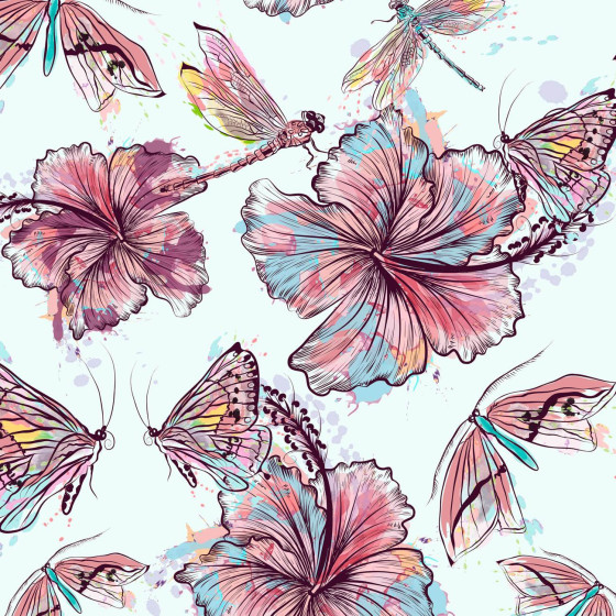 HIBISCUS AND BUTTERFLIES