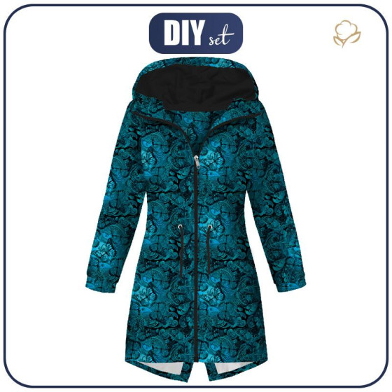 WOMEN'S PARKA (ANNA) - LACE BUTTERFLIES / blue - softshell