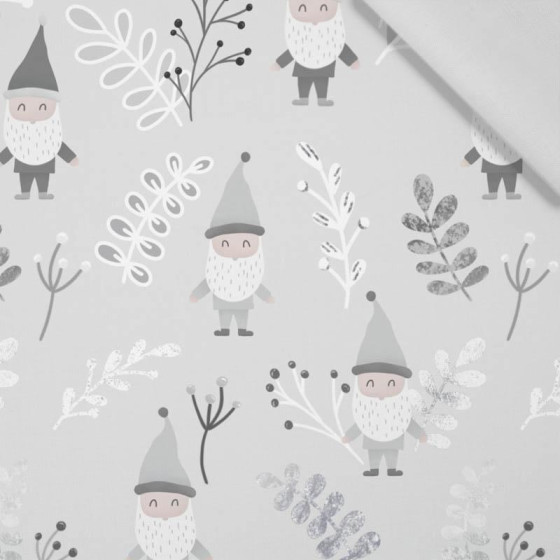 DWARFS AND FERN (FOREST DWARFS) / GREY - Cotton woven fabric