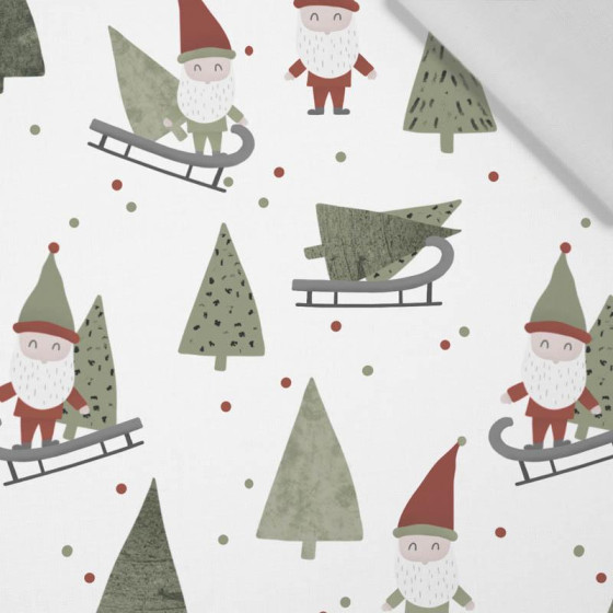 SLEDDING DWARFS (FOREST DWARFS) / WHITE - Cotton woven fabric