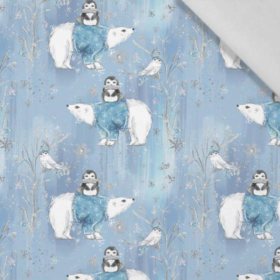 PENGUINS ON BEARS / light blue (ENCHANTED WINTER) - Cotton woven fabric