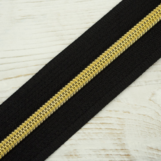 Zipper tape decorative 5mm - black / gold