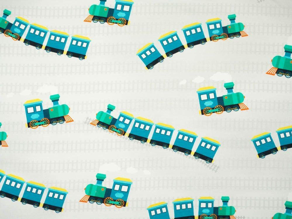 LOKOMOTYWY / niebieskie - Jersey wiskozowy WE210