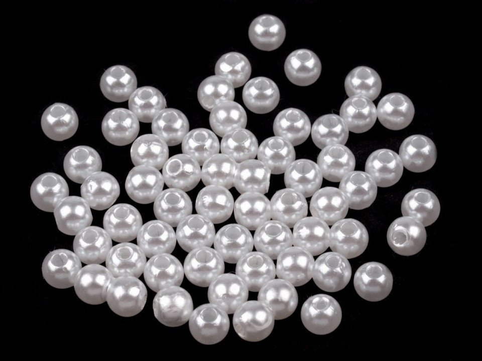 Plastikowe koraliki perłowe 6 mm - biały