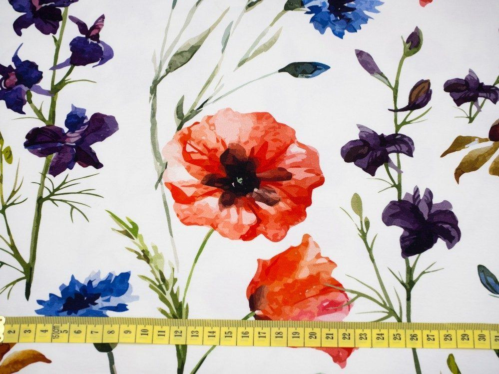 POLNE KWIATY / wanilia - single jersey z elastanem TE210