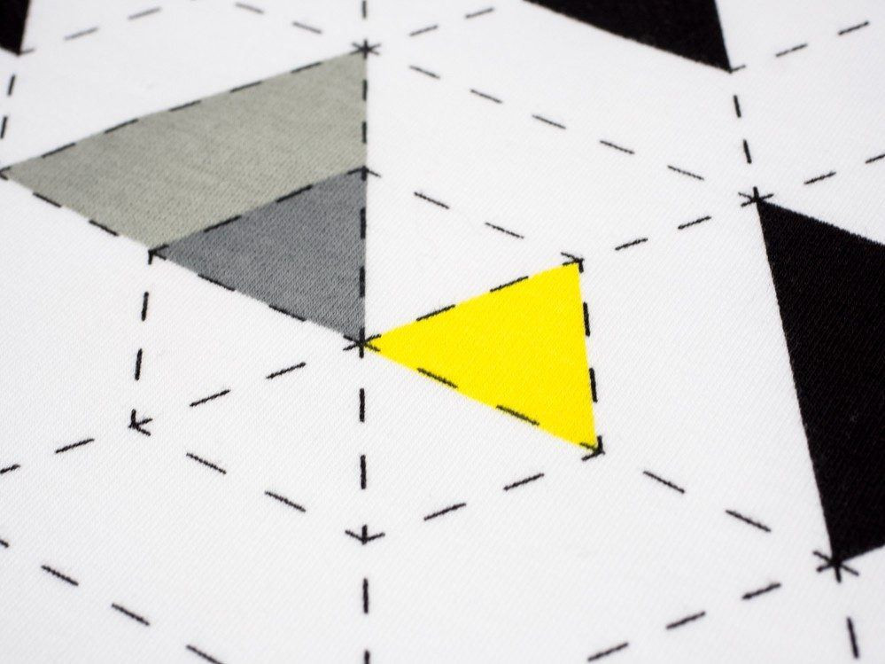 TRÓJKATY GEOMETRYCZNE ŻÓŁTY 2 / biała - single jersey z elastanem TE210