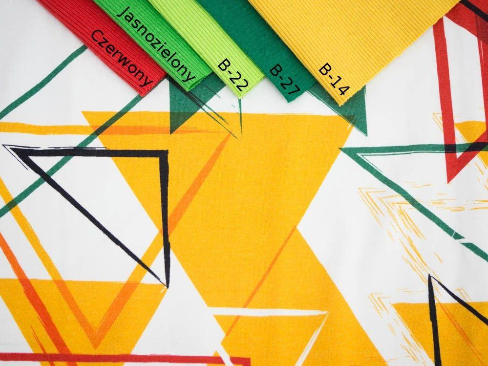 KOLOROWE TRÓJKĄTY - single jersey z elastanem TE210