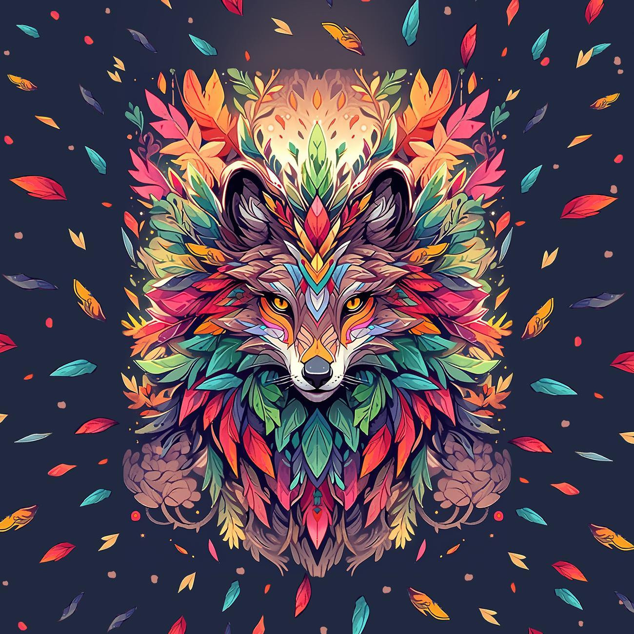 ANIMALS MANDALA wz.1 (fox) - panel (75cm x 80cm) - single jersey z elastanem ITY