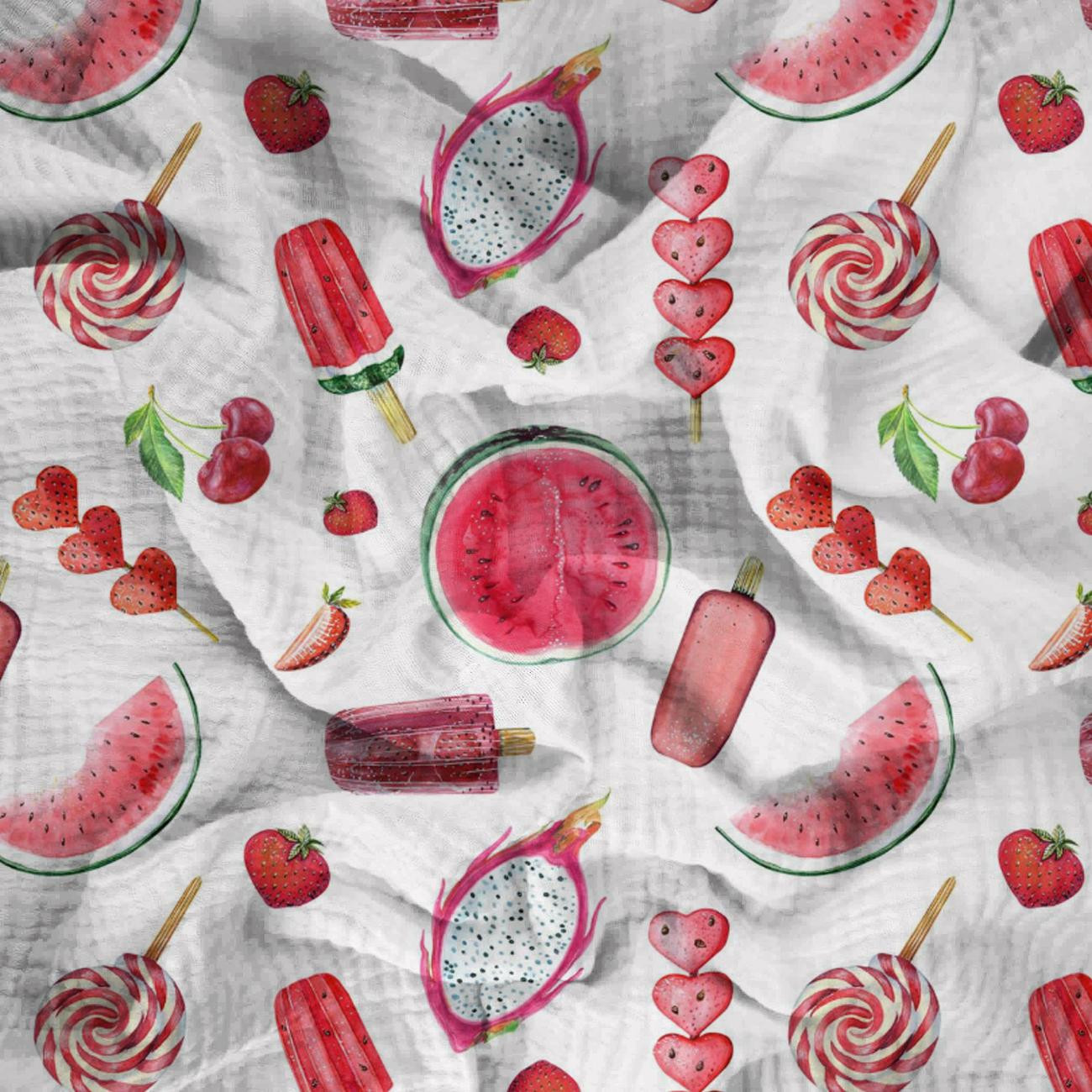 ARBUZOWY MIX - Muślin bawełniany