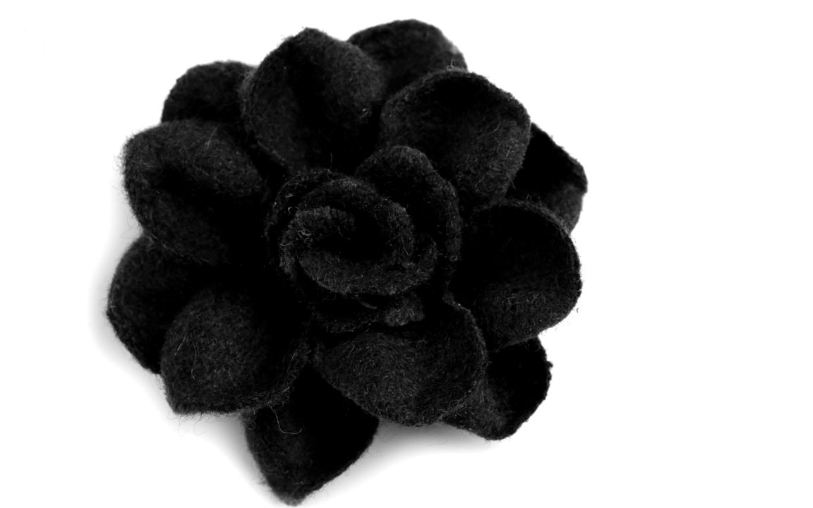 Aplikacja kwiatek wełniany 40 mm - czarny