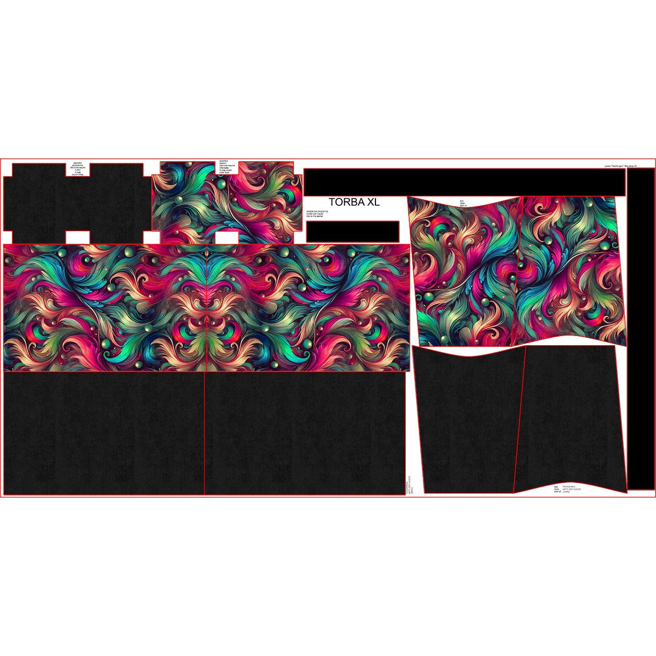 Torba XL z saszetką 2 w 1 - COLORFUL FEATHERS - zestaw do uszycia