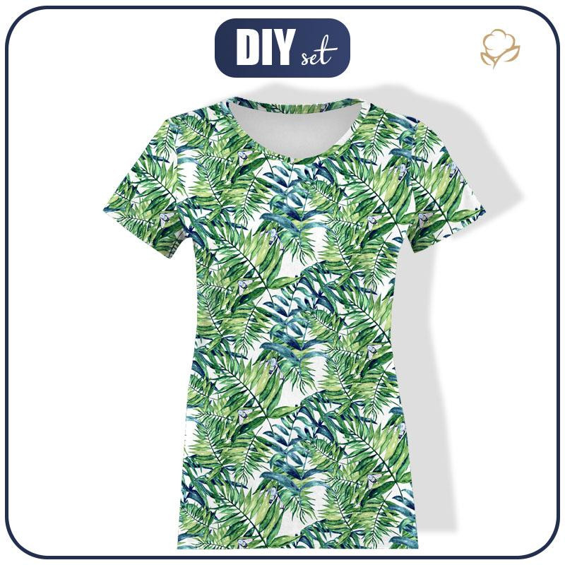 T-SHIRT DAMSKI - MINI LIŚCIE I OWADY WZ. 6 (TROPIKALNA NATURA) / biały - single jersey