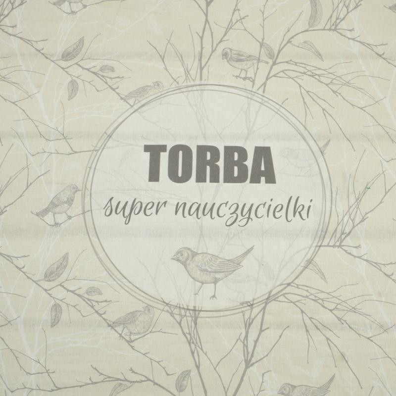 Torba super nauczycielki / ptaki - panel tkanina bawełniana