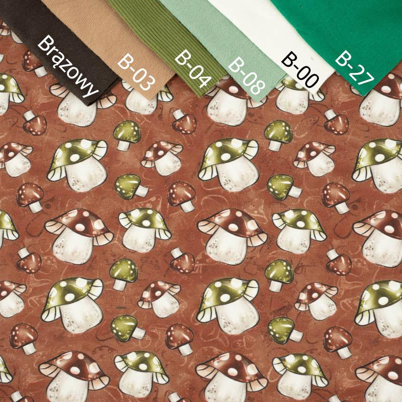 LEŚNE GRZYBY WZ. 1 / brąz - dresówka pętelkowa