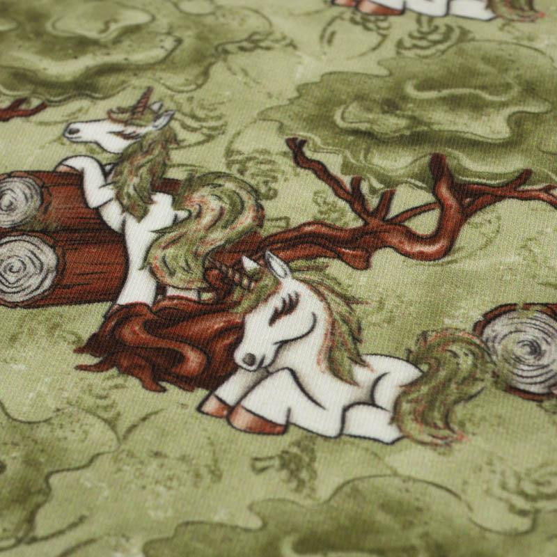 LEŚNE JEDNOROŻCE WZ. 2 / zielone - dresówka pętelkowa