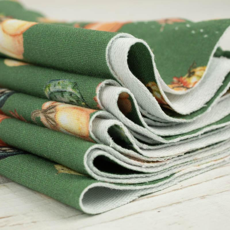 DYNIE NA WOZIE (liście) wz. 2 / zielony (DYNIOWY OGRÓDEK) - dzianina pętelkowa