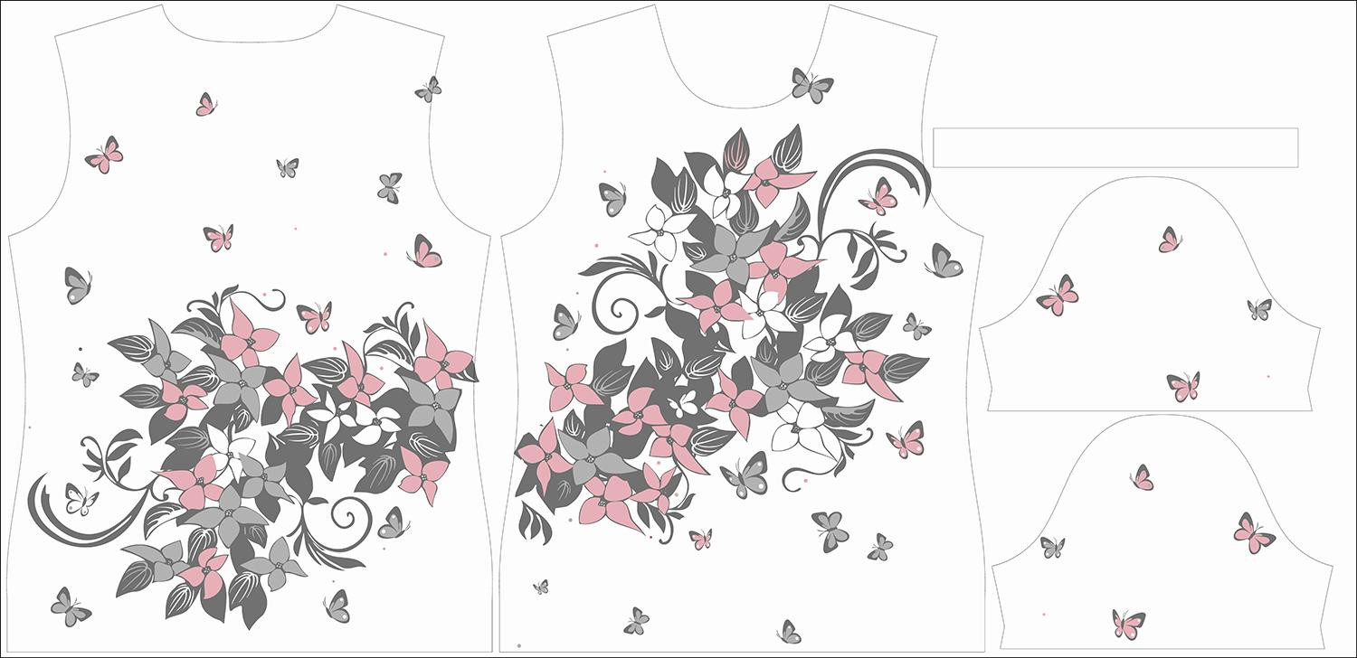 T-SHIRT DAMSKI - FLORAL / szaro-różowy - single jersey