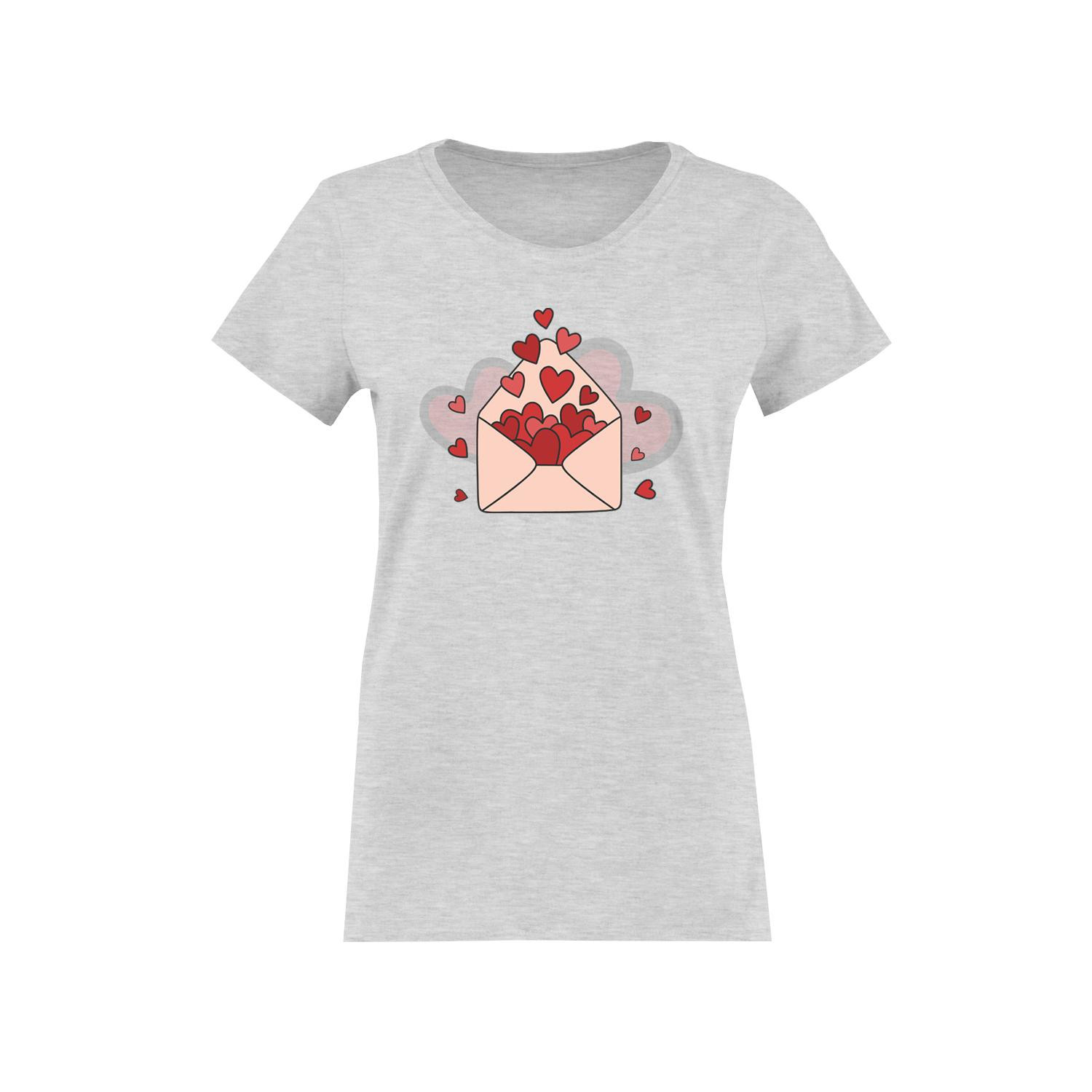 T-SHIRT DAMSKI - WALENTYNKOWY LIST (HAPPY VALENTINE’S DAY) / melanż jasnoszary - single jersey