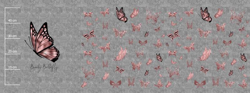 BEAUTY BUTTERFLY (BROKATOWE MOTYLE) / ACID WASH SZARY - PANEL PANORAMICZNY SINGLE JERSEY (60cm x 155cm)