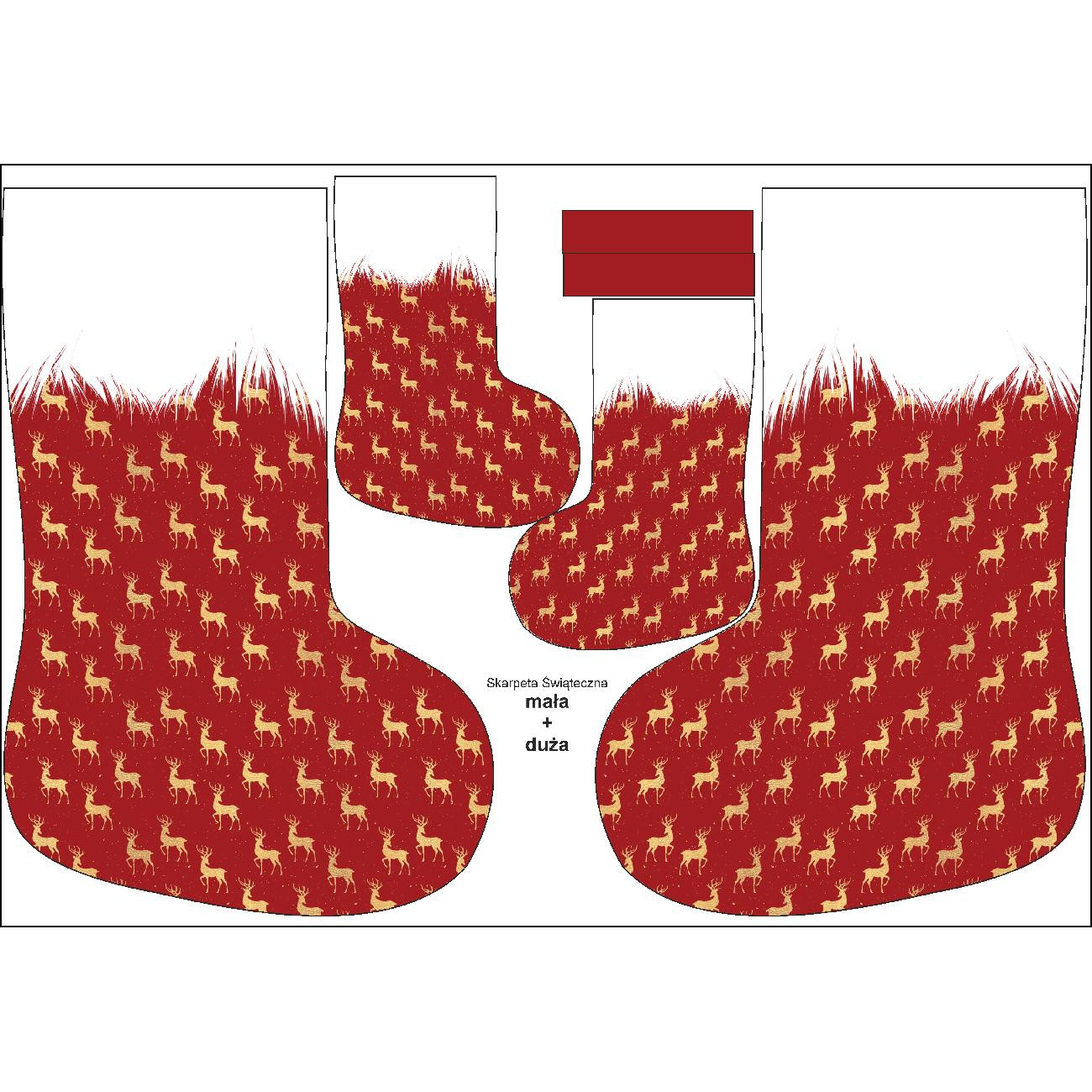 KOMPLET SKARPET ŚWIĄTECZNYCH - ZŁOTE RENIFERY / czerwony - zestaw do uszycia