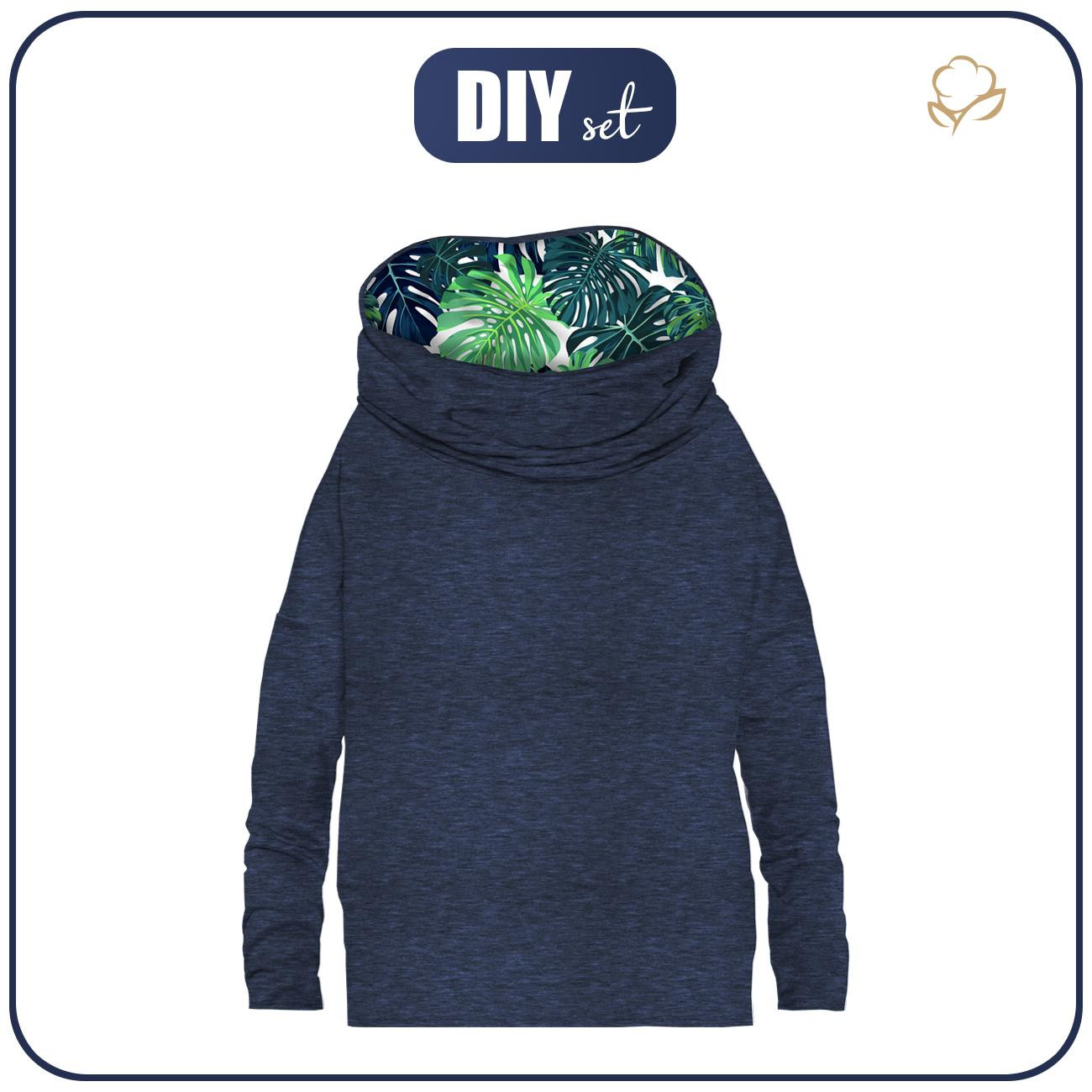 BLUZA DAMSKA (FURIA) NIETOPERZ Z KOMINEM - MELANŻ NAVY / MONSTERA 2.0 - zestaw do uszycia