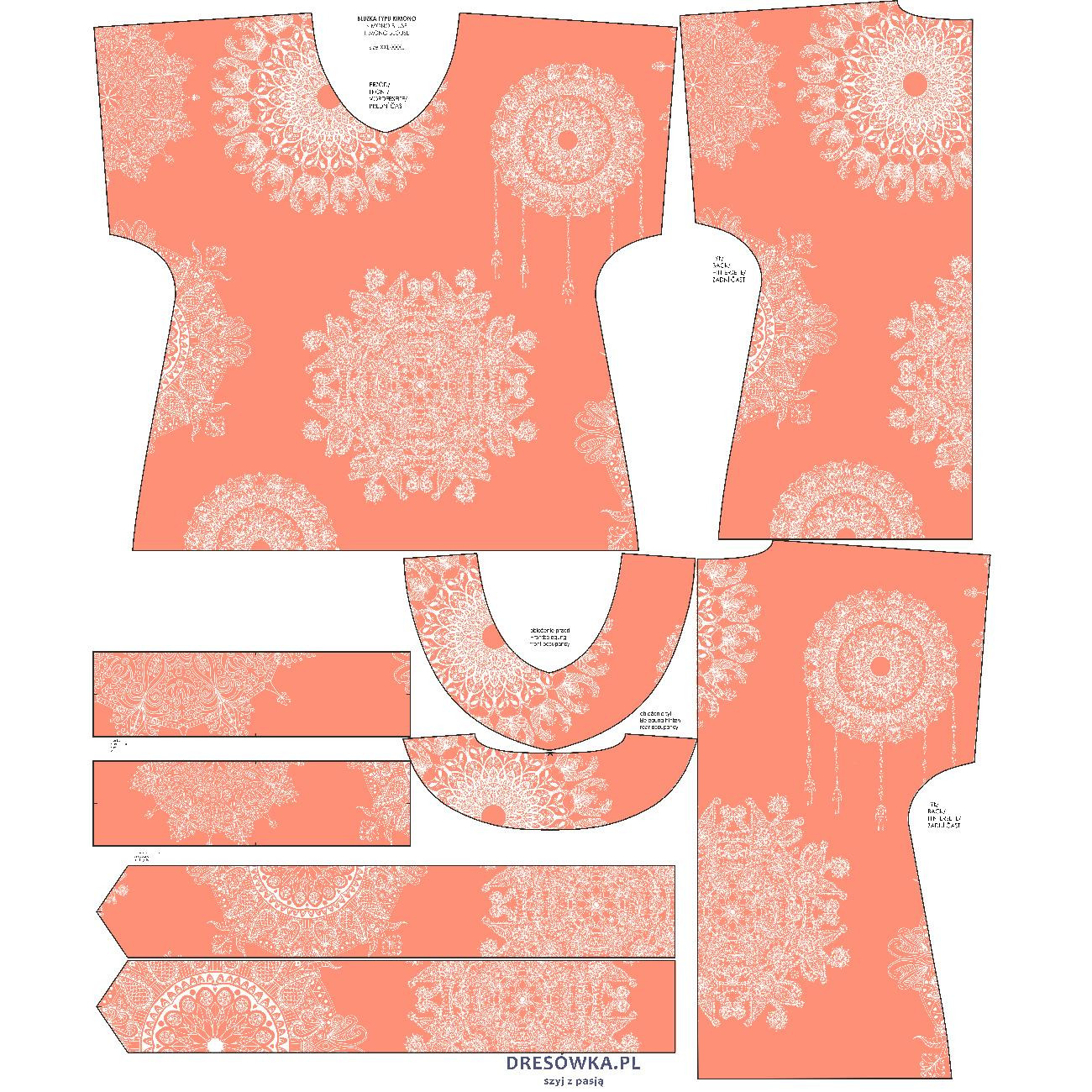 BLUZKA TYPU KIMONO - MANDALA WZ. 8 - zestaw do uszycia 