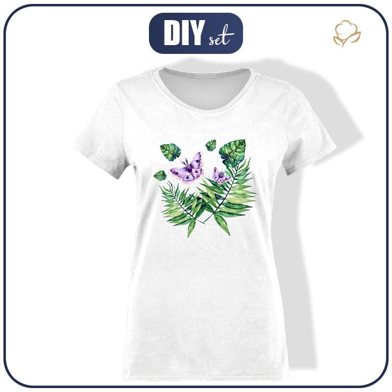 T-SHIRT DAMSKI - MINI LIŚCIE I OWADY WZ. 4 (TROPIKALNA NATURA) / biały - single jersey