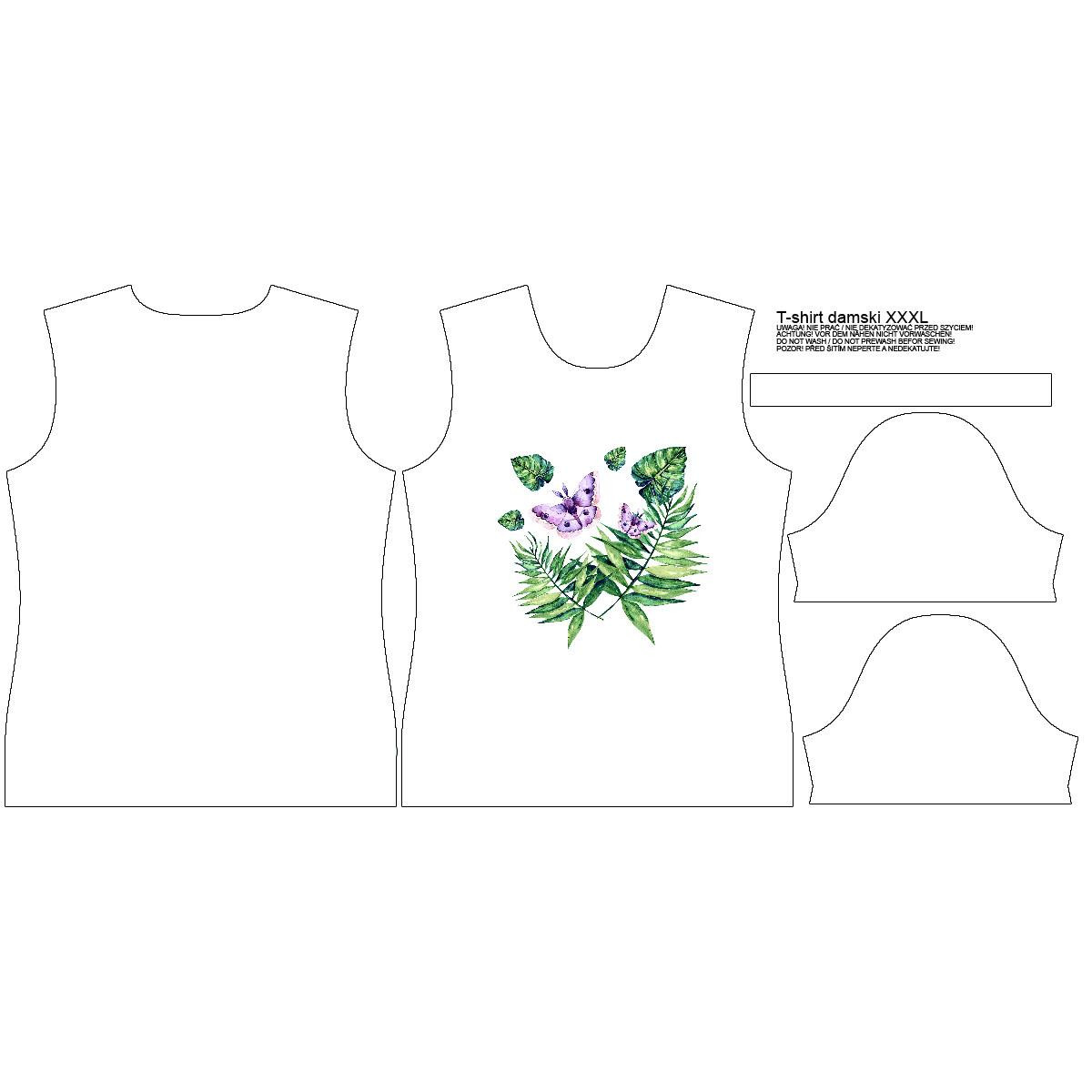 T-SHIRT DAMSKI - MINI LIŚCIE I OWADY WZ. 4 (TROPIKALNA NATURA) / biały - single jersey