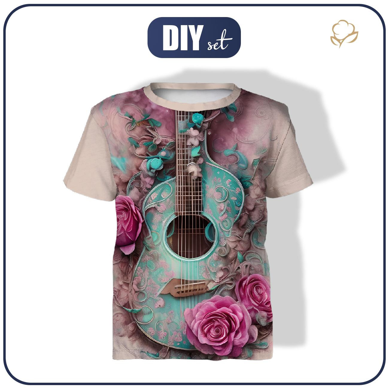 T-SHIRT DZIECIĘCY - GITARA Z RÓŻAMI - zestaw do uszycia