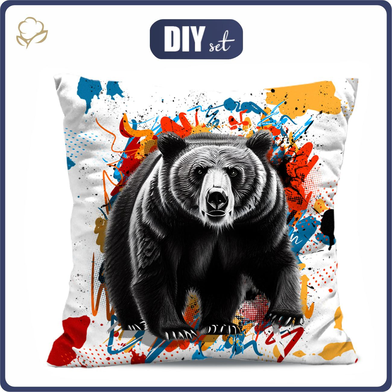 PODUSZKA 45X45 - BEAR / SPECKS - zestaw do uszycia