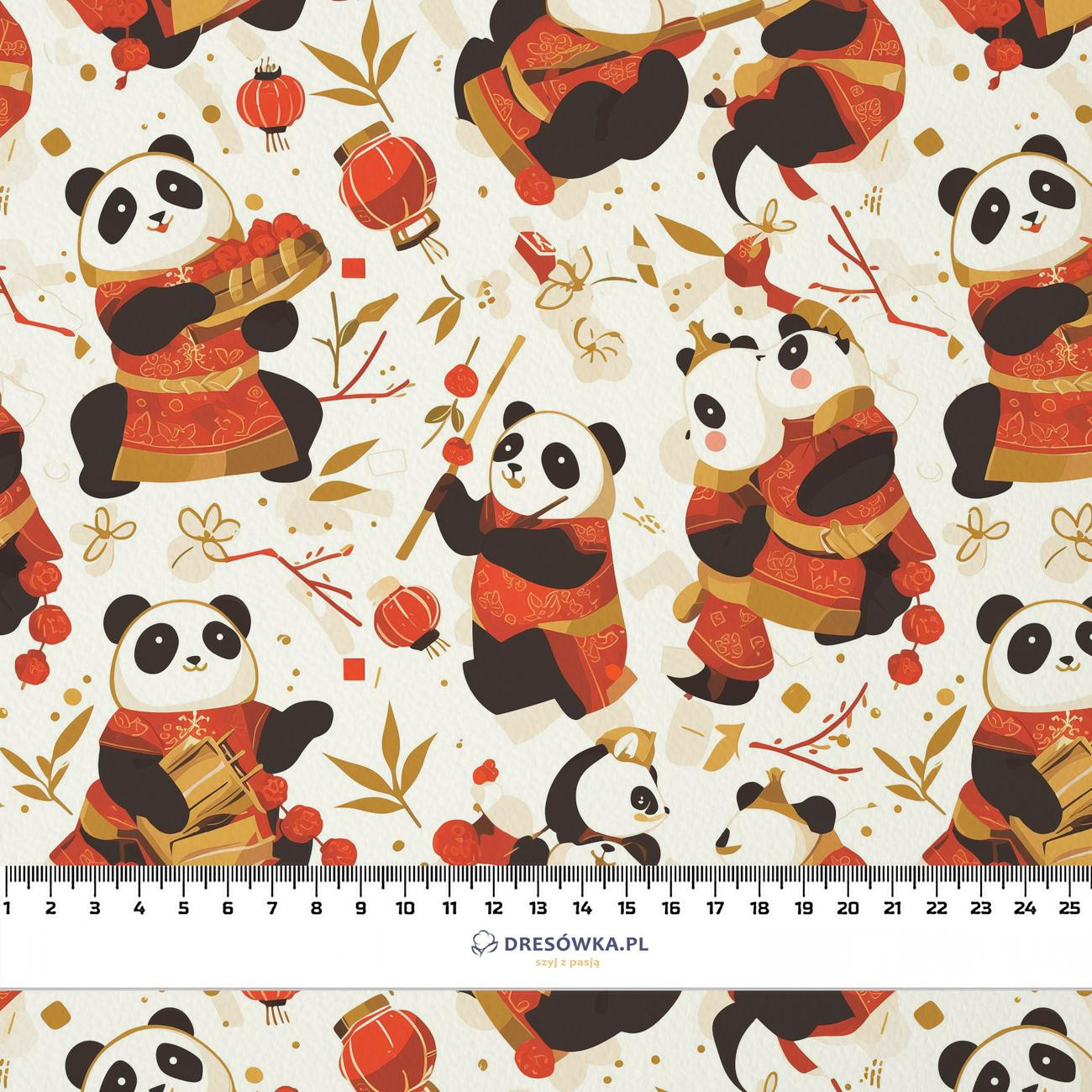 CHINESE PANDAS- Welur tapicerski