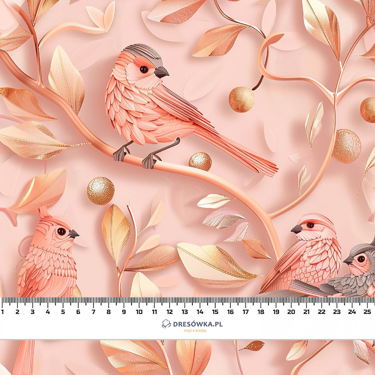 PINK BIRDS - tkanina bawełniana