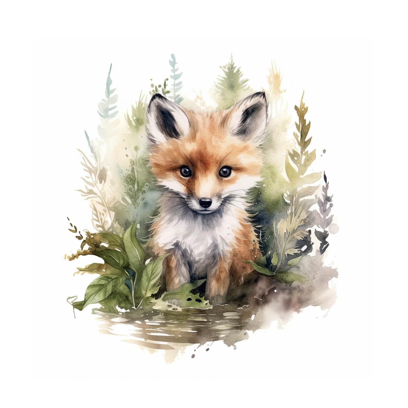 WATERCOLOR FOX - panel (60cm x 50cm)