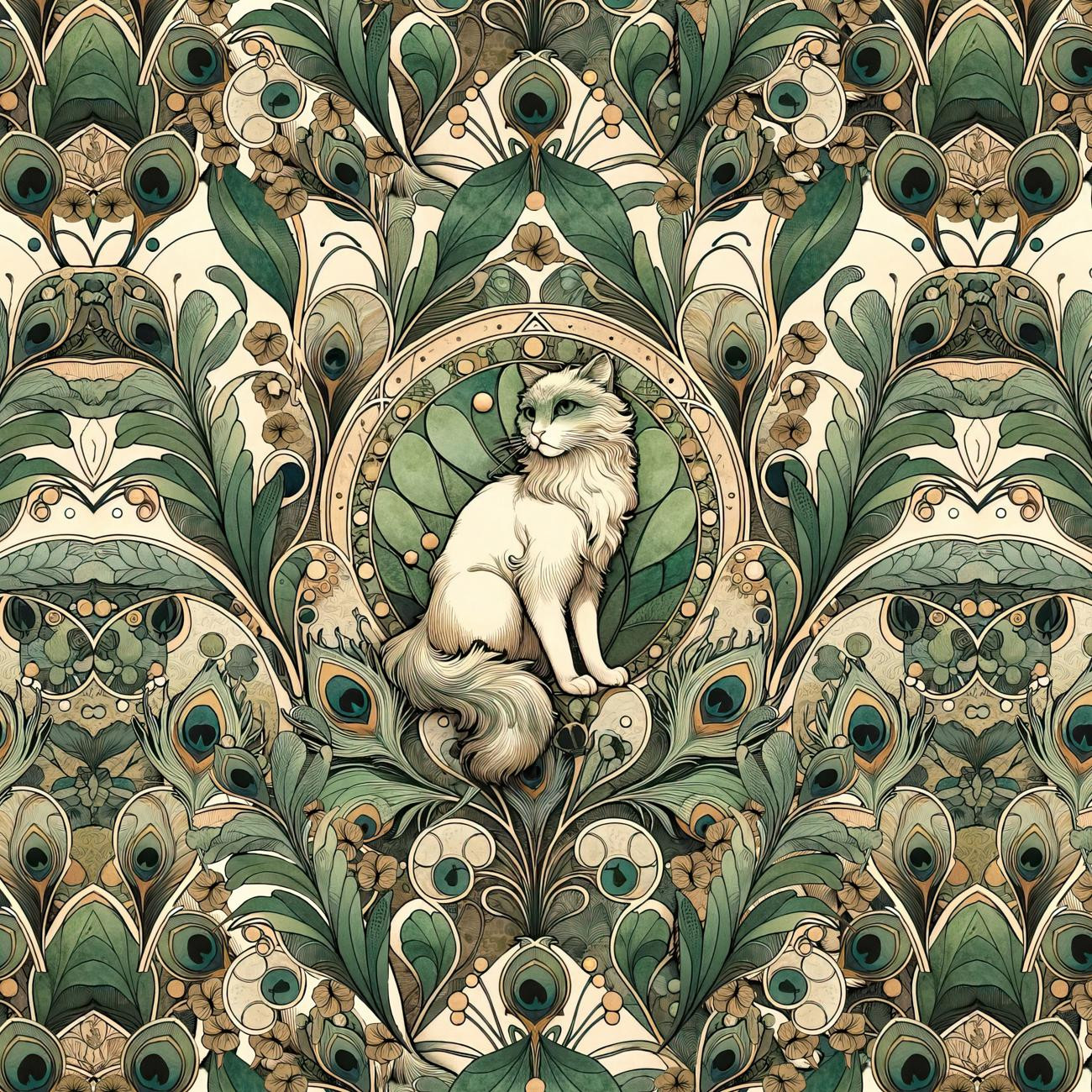 ART NOUVEAU CATS & FLOWERS WZ. 1 - panel (60cm x 50cm)