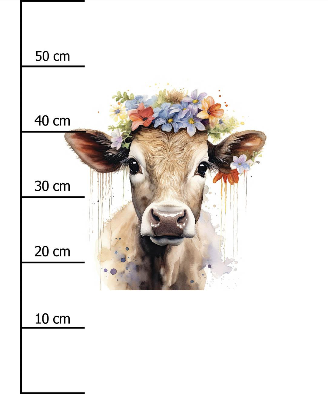 WATERCOLOR COW - PANEL (60cm x 50cm) dzianina drapana z elastanem ITY
