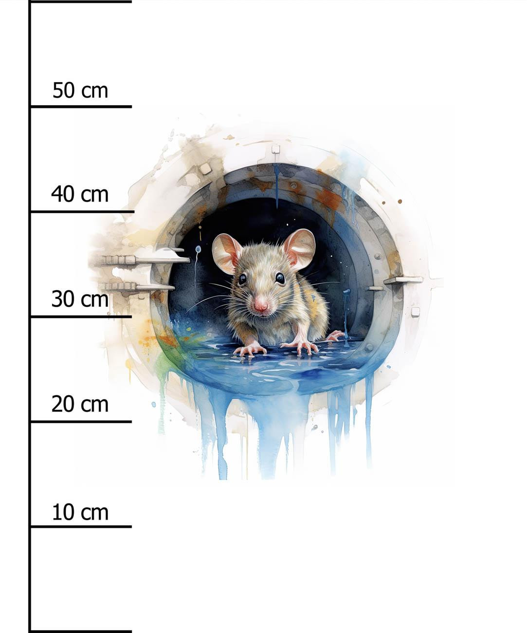 WATERCOLOR RAT - PANEL (60cm x 50cm) tkanina bawełniana