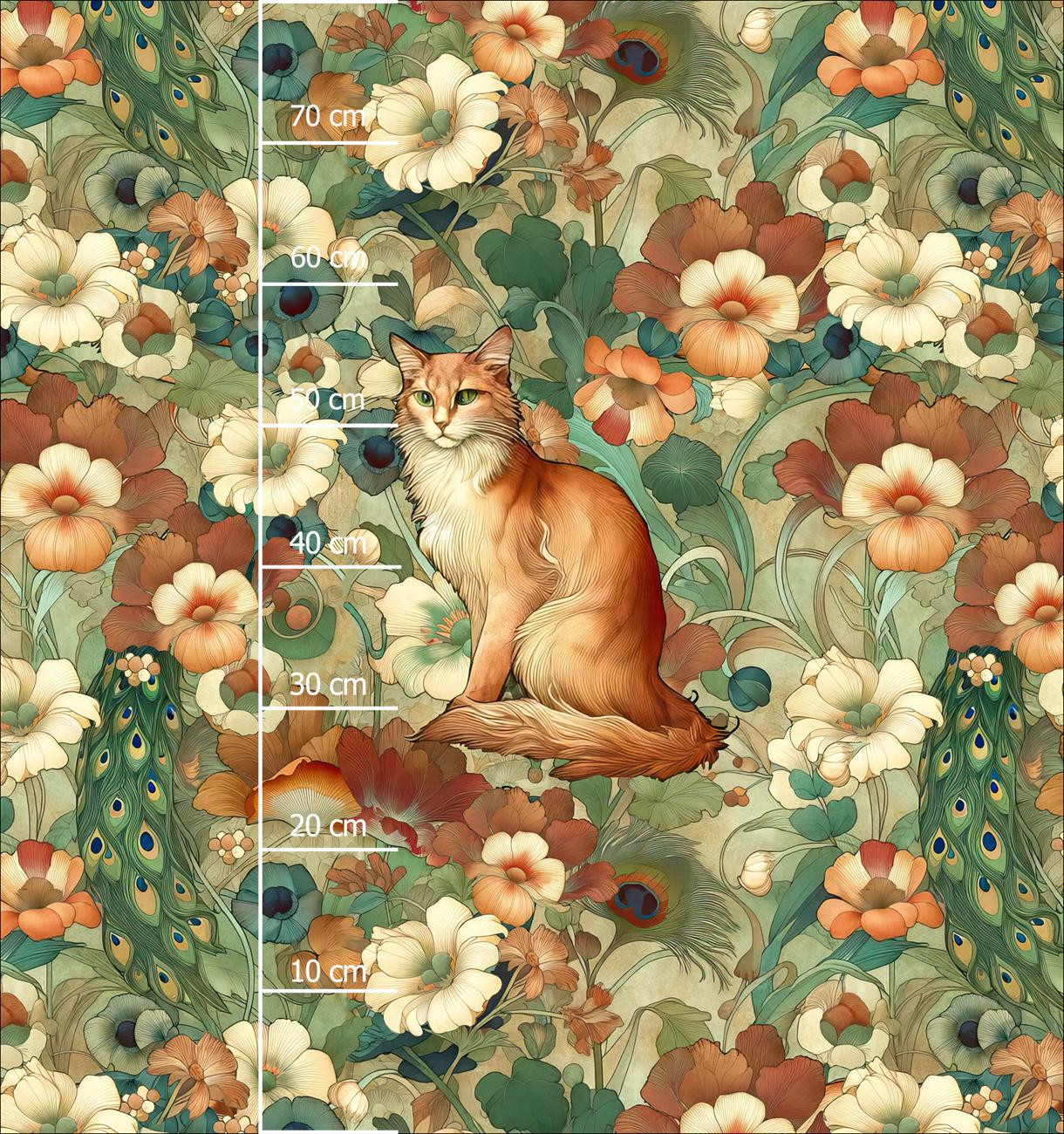 ART NOUVEAU CATS & FLOWERS WZ. 2 - PANEL (75cm x 80cm) dzianina drapana z elastanem ITY