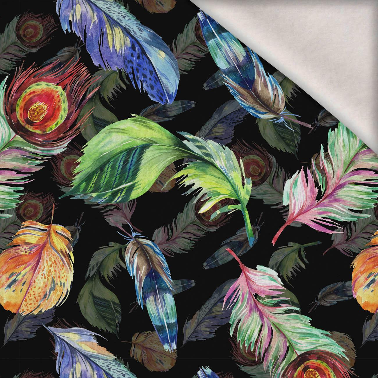 PAWIE PIÓRKA / czarny - dzianina drapana z elastanem ITY