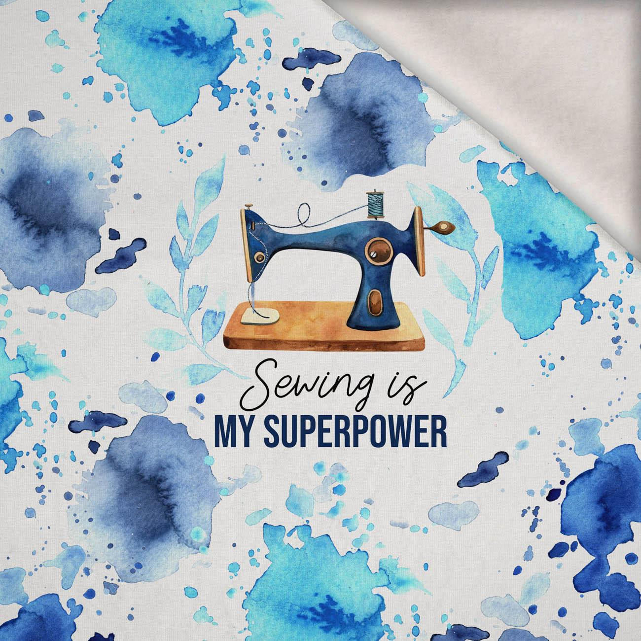 SEWING IS MY SUPERPOWER - PANEL (75cm x 80cm) dzianina drapana z elastanem ITY