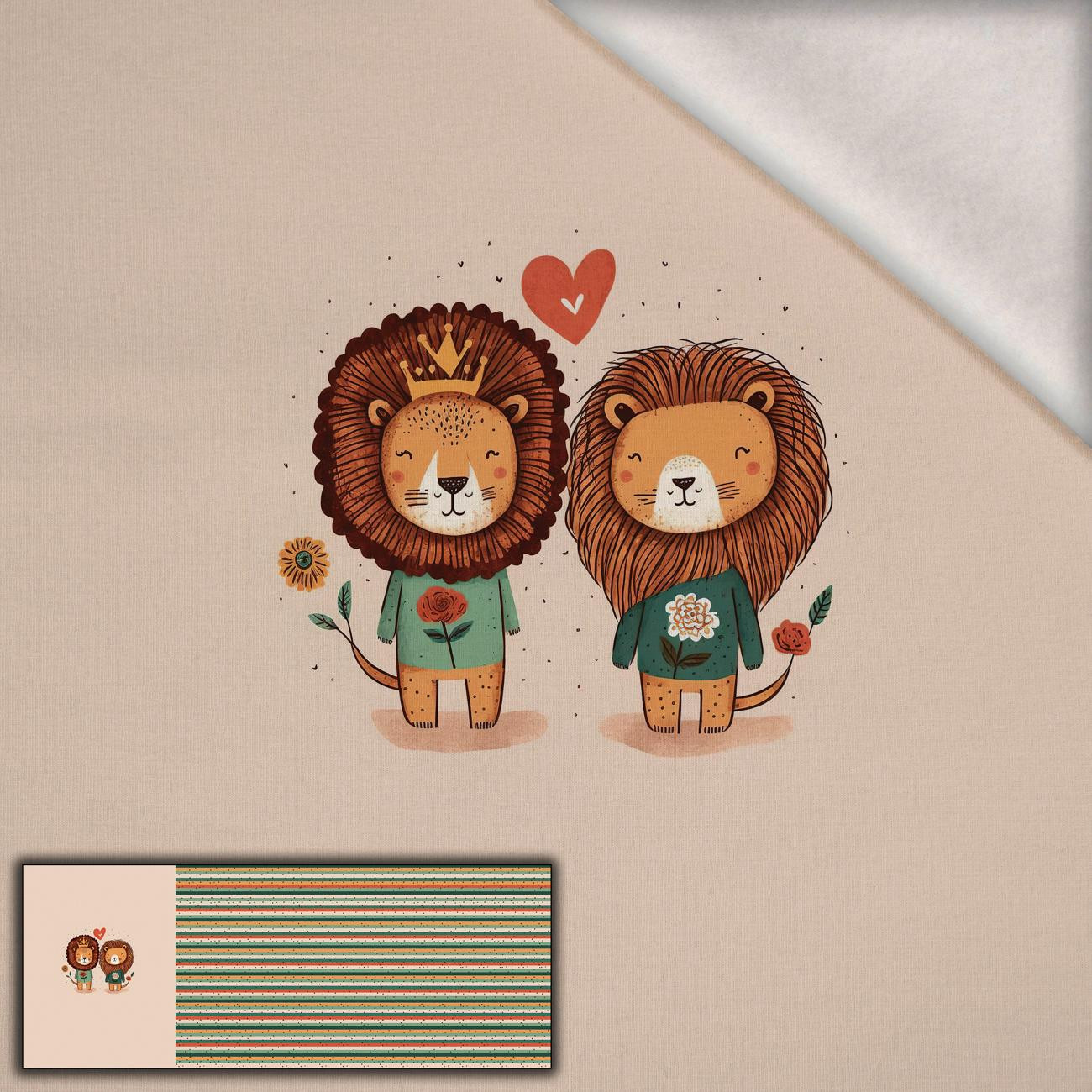 LIONS IN LOVE - panel panoramiczny dzianina drapana z elastanem ITY (60cm x 155cm)