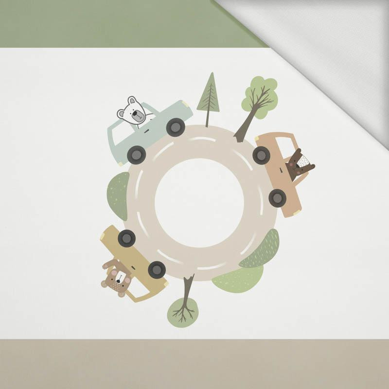 KOLOROWE AUTKA / rondo (MIEJSKIE MISIE) - panel panoramiczny dzianina pętelkowa