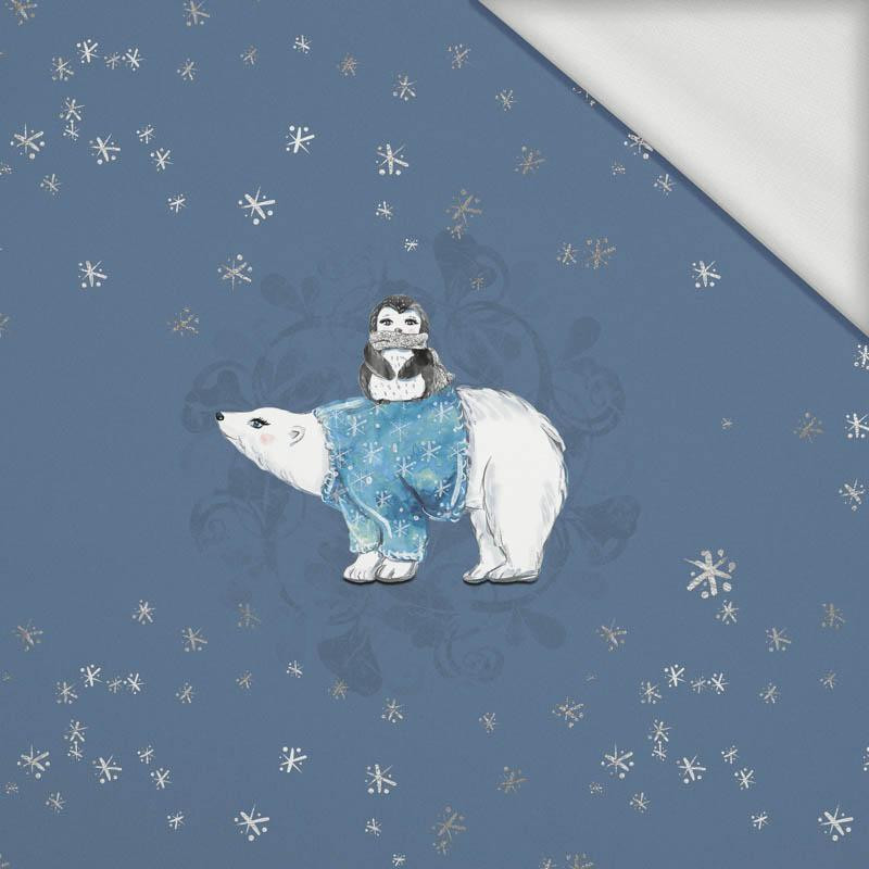 PINGWIN NA MISIU / śnieżne niebo (ZACZAROWANA ZIMA) - panel panoramiczny dzianina pętelkowa