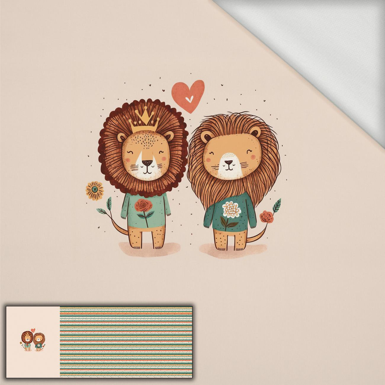 LIONS IN LOVE - panel panoramiczny dzianina pętelkowa (60cm x 155cm)