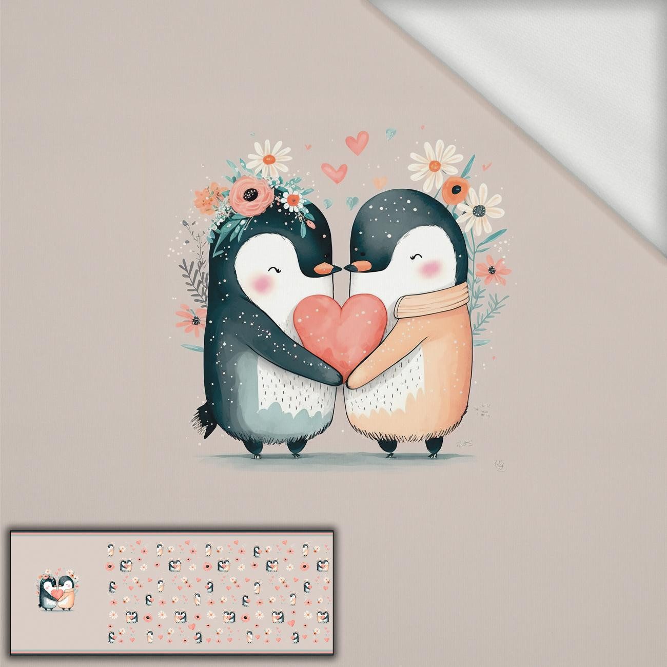 PENGUINS IN LOVE - panel panoramiczny dzianina pętelkowa (60cm x 155cm)