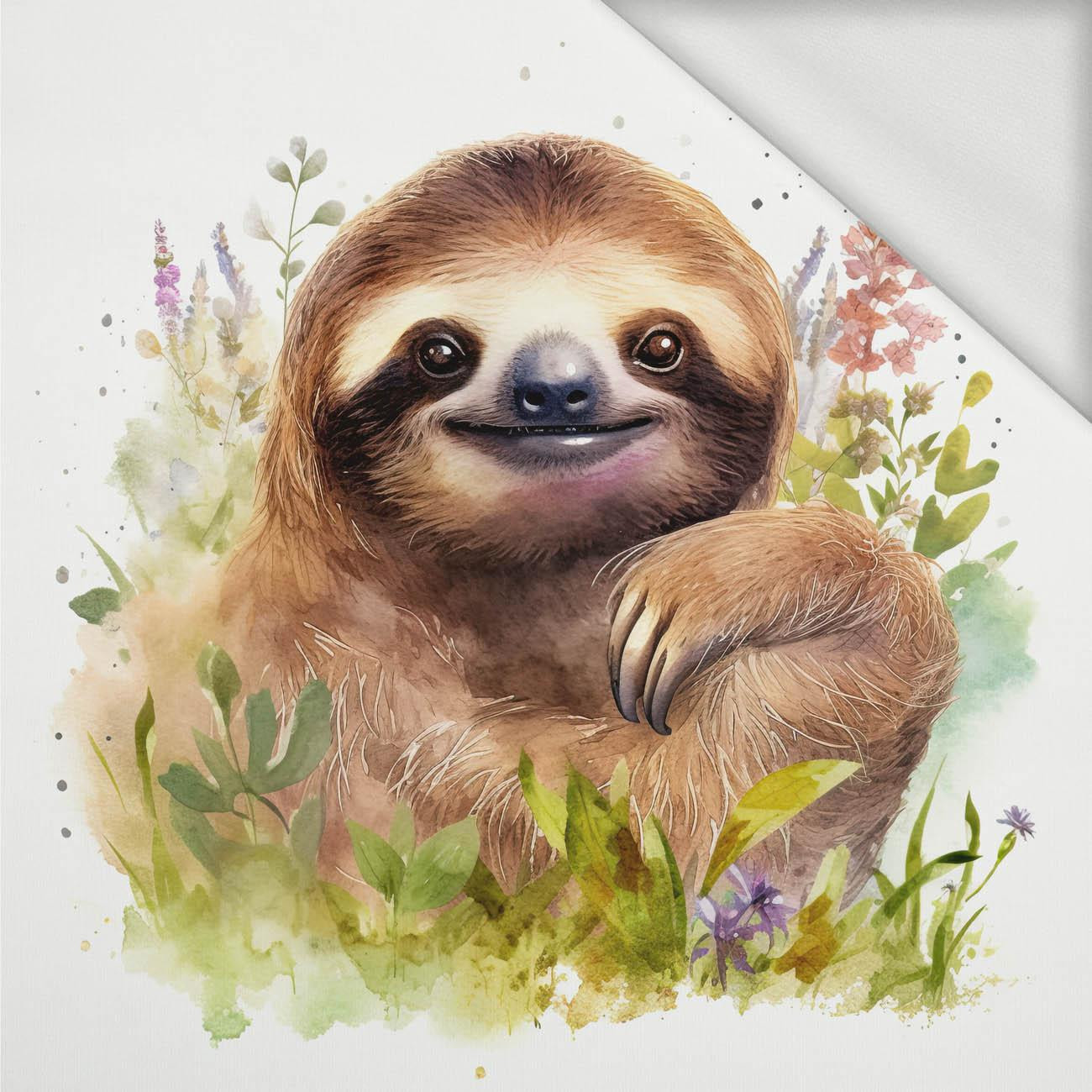 WATERCOLOR SLOTH WZ.2 - panel (75cm x 80cm) dzianina pętelkowa